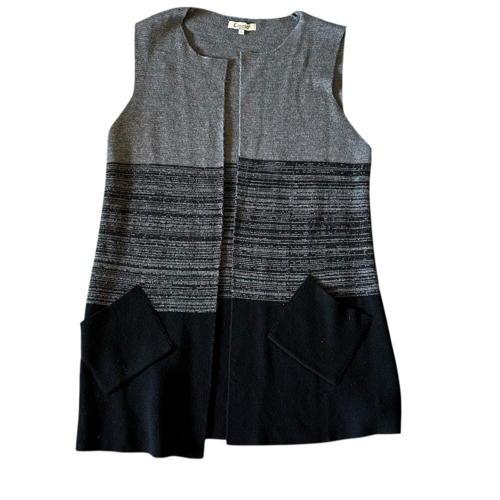 Cocogio Open Front Merino Wool Long Line Sweater Vest Cardigan Womens Large